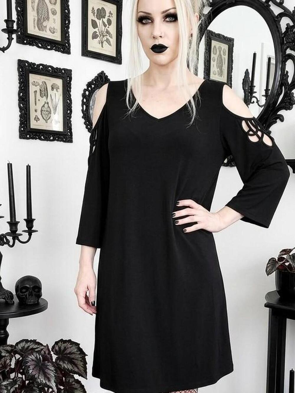 MSK Black cold shoulder dress with cut out sleeves